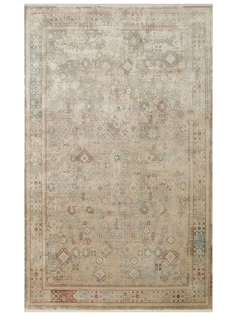 Pera Serisi 2 Milyon Uç Sıklığı ile Dokunan Eskitme (Over-Dyed) Görünümlü Bej Rayon Halı NX-706