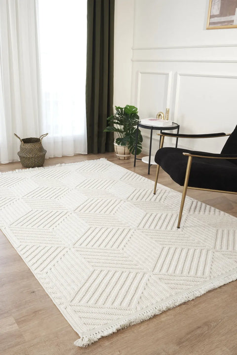 Clam Serisi Bukle Dokuma Ekru Renk Halı NX-607