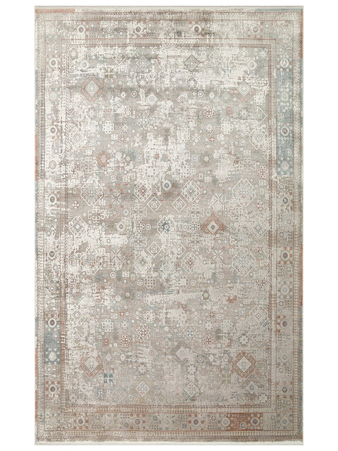 Pera Serisi 2 Milyon Uç Sıklığı ile Dokunan Eskitme (Over-Dyed) Görünümlü Gri Rayon Halı NX-707