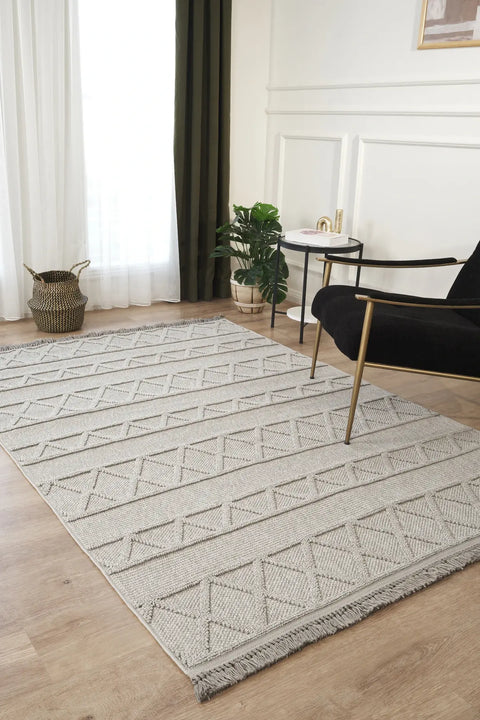 Clam Serisi Bukle Dokuma Gri Renk Halı NX-612