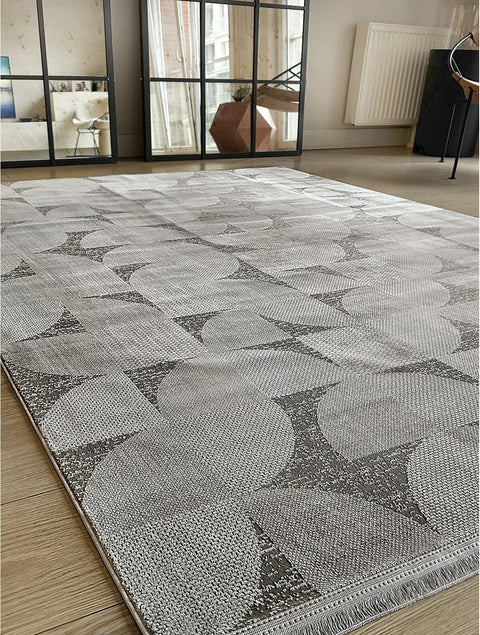 Madra Serisi Makinede Yıkanabilir Gri Renk Halı TH-5710