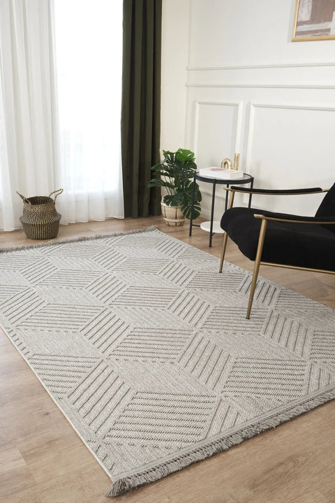 Clam Serisi Bukle Dokuma Gri Renk Halı NX-609