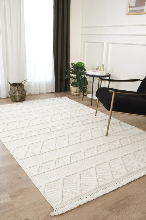 Clam Serisi Bukle Dokuma Ekru Renk Halı NX-610