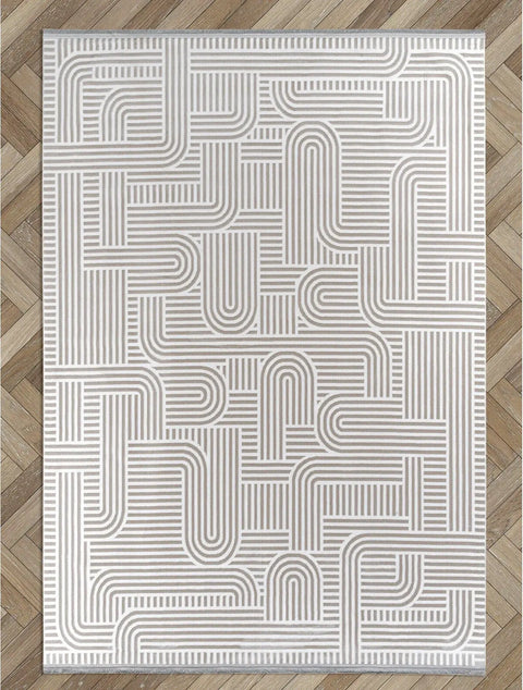 Madra Serisi Makinede Yıkanabilir Bej Renk Halı TH-5709