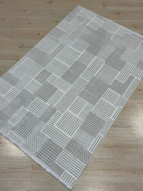 Madra Serisi Makinede Yıkanabilir Gri Renk Halı RH-5703