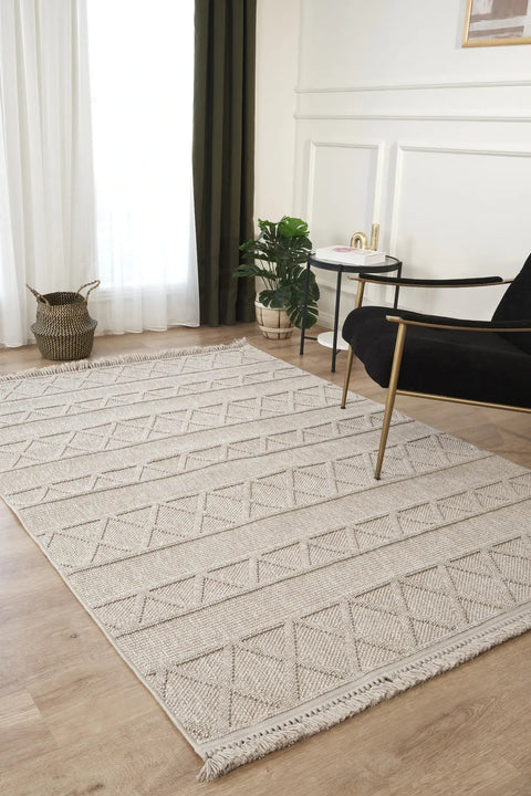 Clam Serisi Bukle Dokuma Bej Renk Halı NX-611