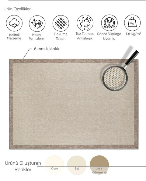 Alfa Serisi Makinede Yıkanabilir Bej/Vizon Sisal Halı NX-45
