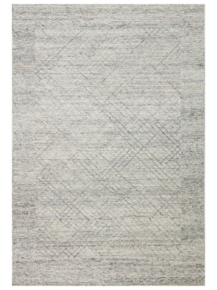 Tempo Serisi Balıksırtı Desenli Yün ve Pamuk Katkılı Gri Modern El Dokuma Halı NX-744