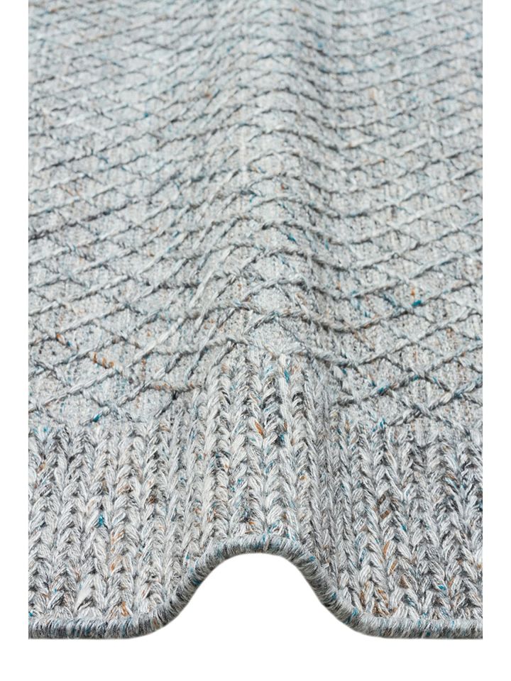 Tempo Serisi Balıksırtı Desenli Yün ve Pamuk Katkılı Mavi Modern El Dokuma Halı NX-745
