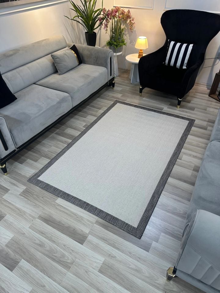 Alfa Serisi Makinede Yıkanabilir Beyaz/Gri Sisal Halı NX-10