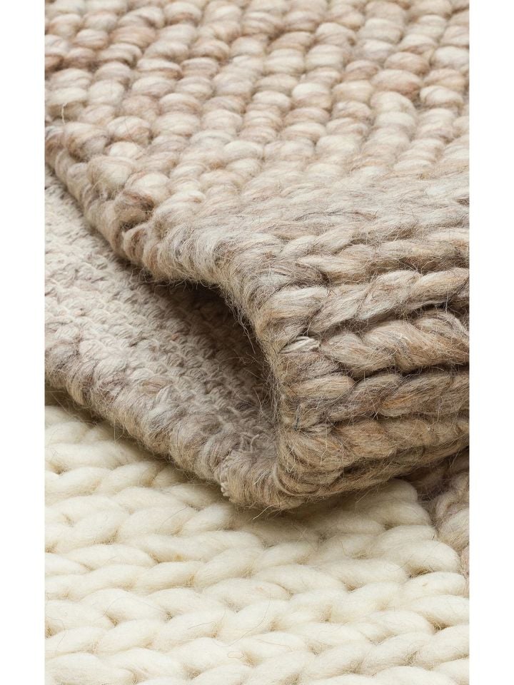 Liva Serisi İskandinav Tarzı İri Örgü Dokulu Bej Doğal Yün Halı NX-3676