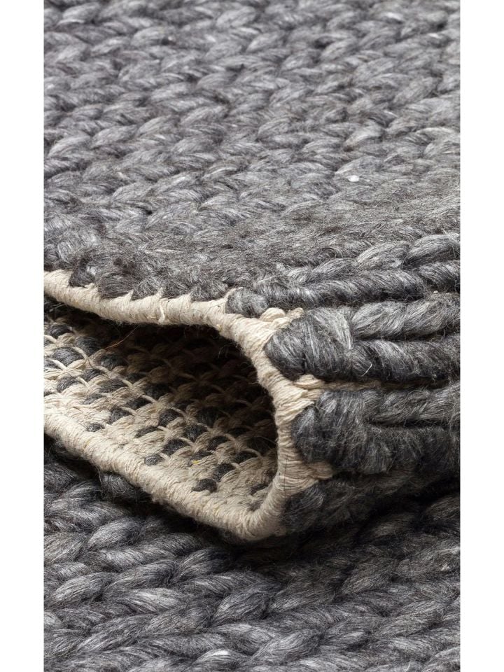 Liva Serisi İskandinav Tarzı İri Örgü Dokulu Antrasit Doğal Yün Halı NX-3677