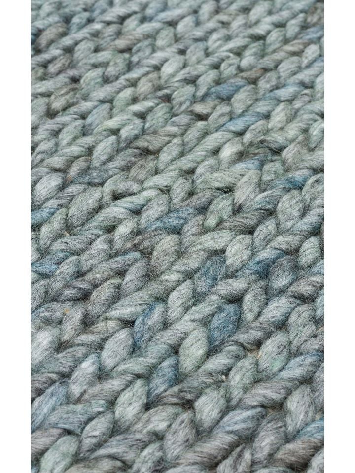 Liva Serisi İskandinav Tarzı İri Örgü Dokulu Mavi Doğal Yün Halı NX-3678