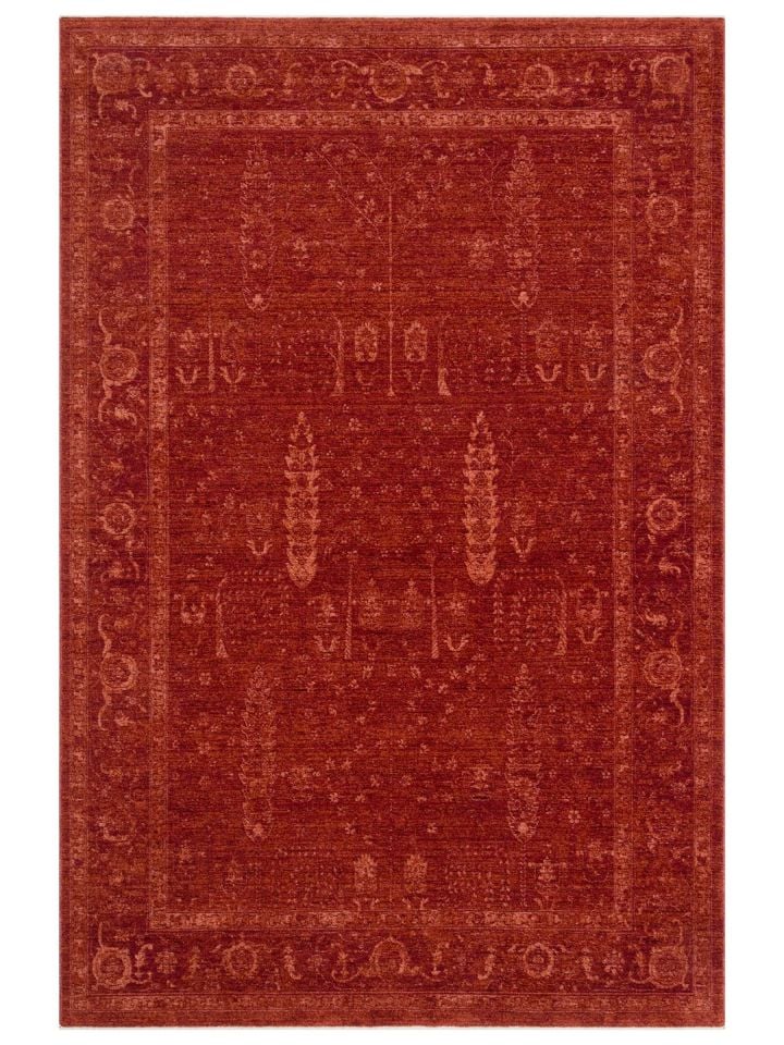 Luna Serisi Vintage Kırmızı Renk Yumuşak Makine Halısı EH-0283