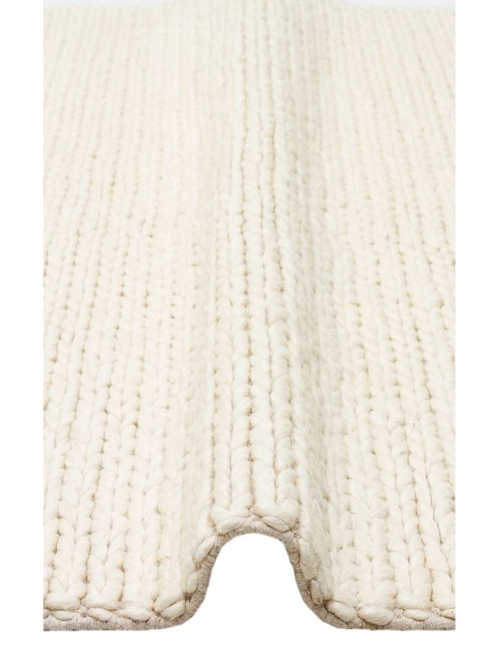 Liva Serisi İskandinav Tarzı İri Örgü Dokulu Krem Doğal Yün Halı NX-3681