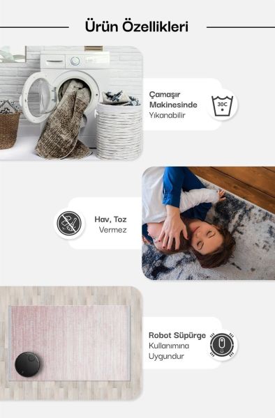 Yıkanabilir Kaymaz Tabanlı Natural Pamuk Çocuk/Bebek Halısı NX-243