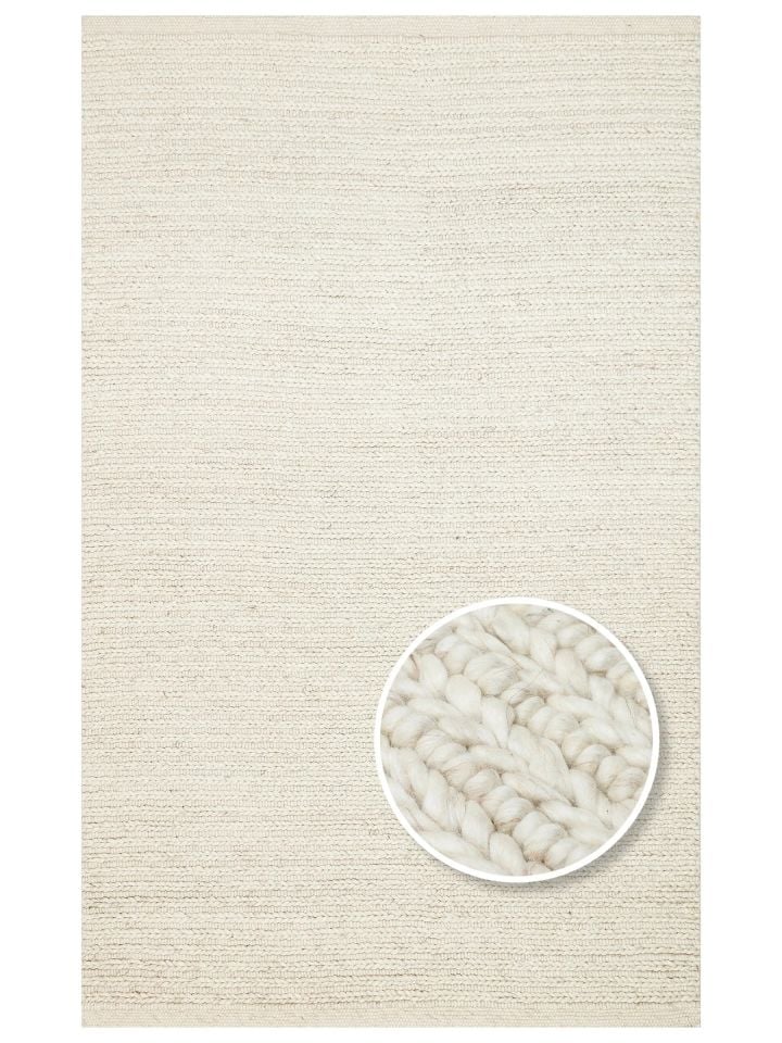 Liva Serisi İskandinav Tarzı İri Örgü Dokulu Krem Doğal Yün Halı NX-3692