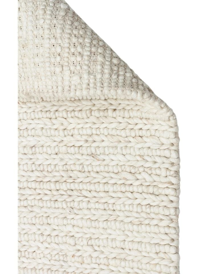 Liva Serisi İskandinav Tarzı İri Örgü Dokulu Krem Doğal Yün Halı NX-3692