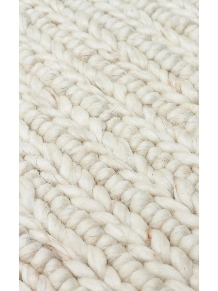 Liva Serisi İskandinav Tarzı İri Örgü Dokulu Krem Doğal Yün Halı NX-3692