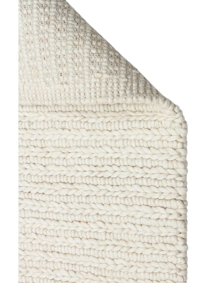 Liva Serisi İskandinav Tarzı İri Örgü Dokulu Beyaz Doğal Yün Halı NX-3694