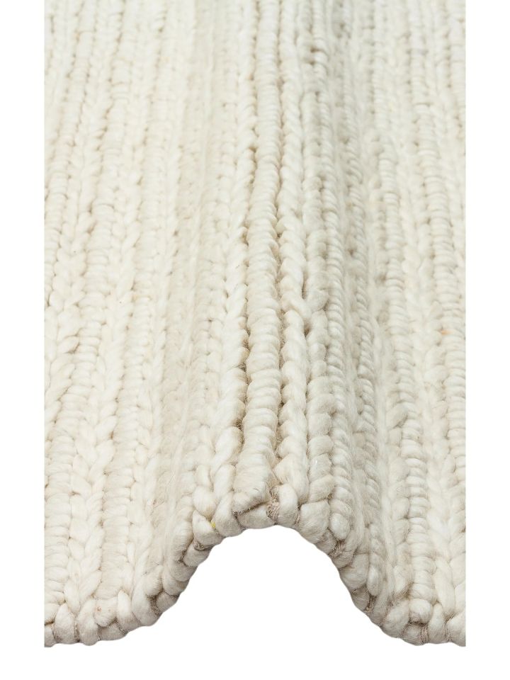 Liva Serisi İskandinav Tarzı İri Örgü Dokulu Beyaz Doğal Yün Halı NX-3694