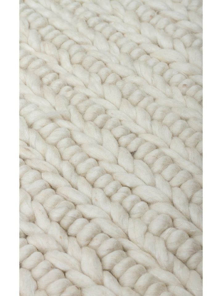 Liva Serisi İskandinav Tarzı İri Örgü Dokulu Beyaz Doğal Yün Halı NX-3694