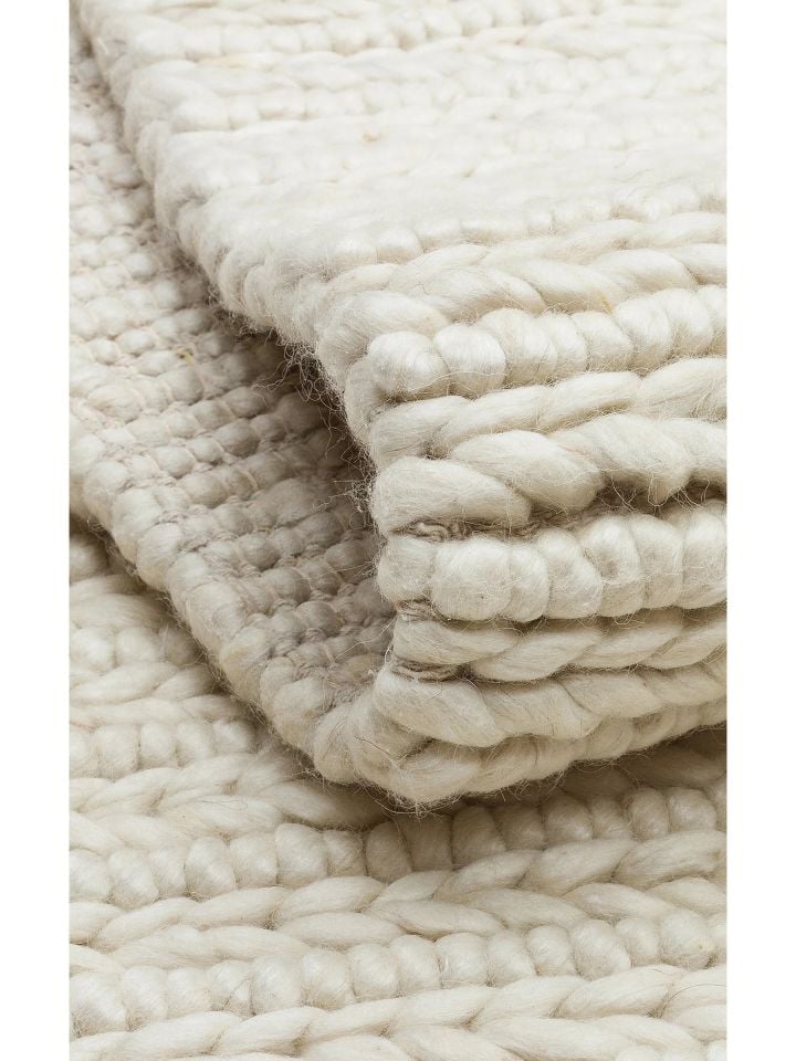 Liva Serisi İskandinav Tarzı İri Örgü Dokulu Beyaz Doğal Yün Halı NX-3694