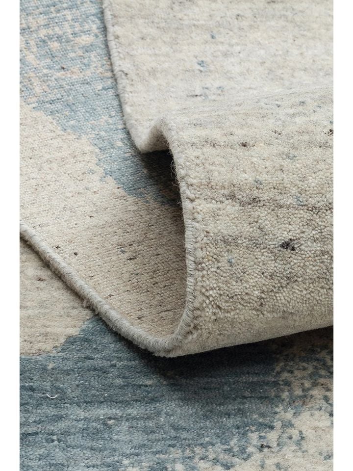 Laris Serisi Yün Viskon ve Pamuk Harmanlı İskandinav Tarzı Mavi Renk El Dokuma Halı NX-3709