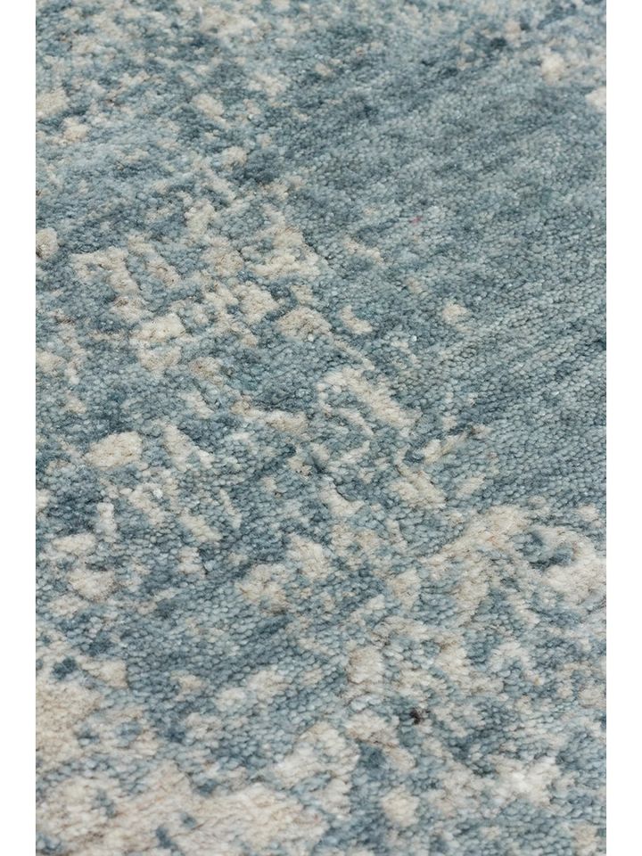 Laris Serisi Yün Viskon ve Pamuk Harmanlı İskandinav Tarzı Mavi Renk El Dokuma Halı NX-3709