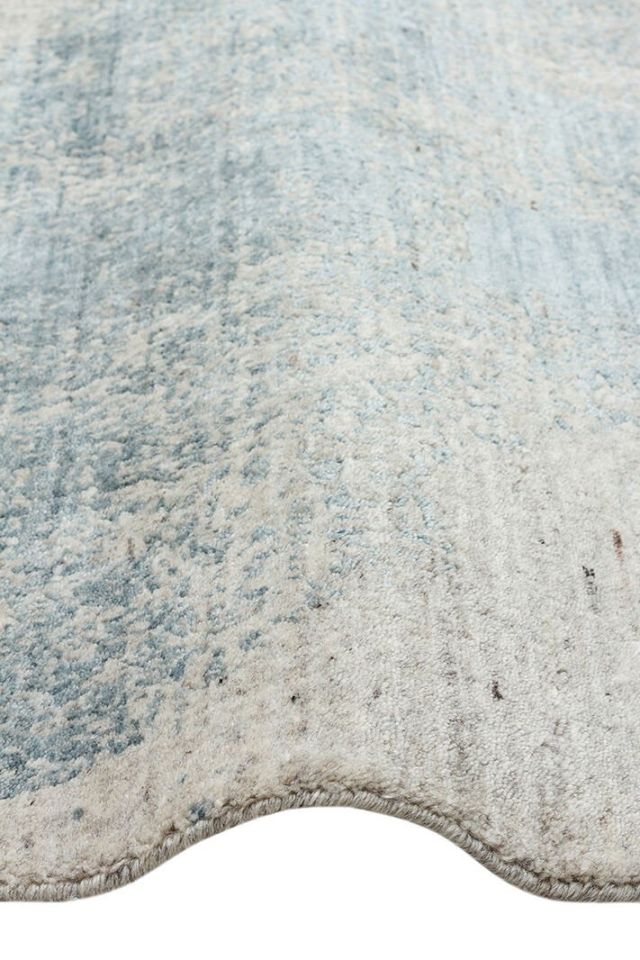Laris Serisi Yün Viskon ve Pamuk Harmanlı İskandinav Tarzı Mavi Renk El Dokuma Halı NX-3709