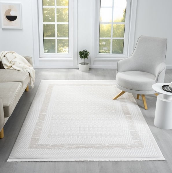 Verona Serisi Bej Renk Akrilik Makine Halısı SH-5111B