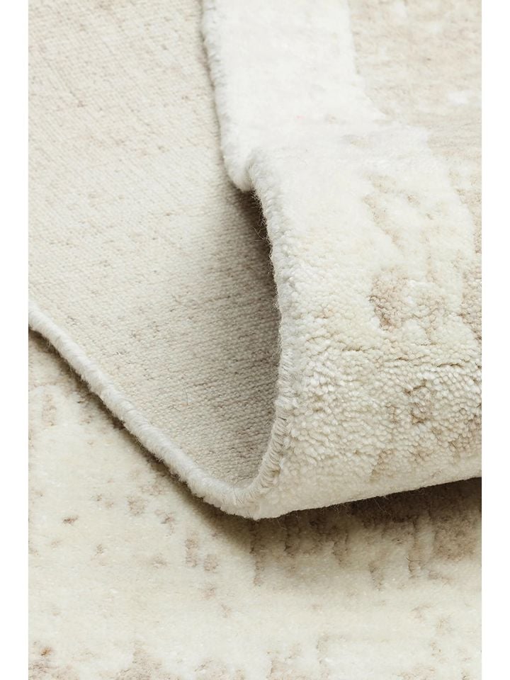 Laris Serisi Yün Viskon ve Pamuk Harmanlı İskandinav Tarzı Bej Renk El Dokuma Halı NX-3712