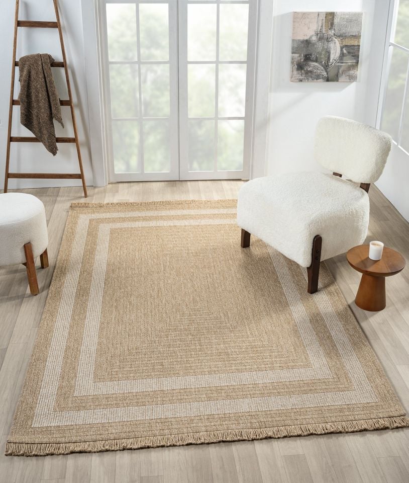 Avina Serisi Bej/Beyaz Kolay Temizlenebilir Sisal Halı SH-17