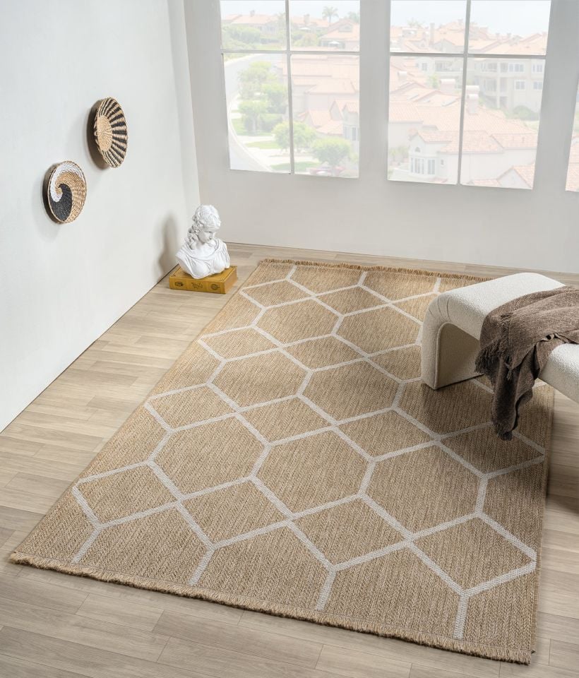 Avina Serisi Bej/Beyaz Kolay Temizlenebilir Sisal Halı SH-19