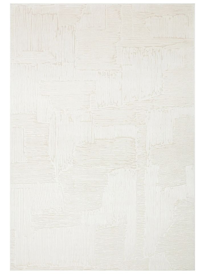 Aura Serisi Yüksek-Alçak Rölyef Dokulu %100 Viskon Bej/Beyaz Renk Modern Halı NX-3732