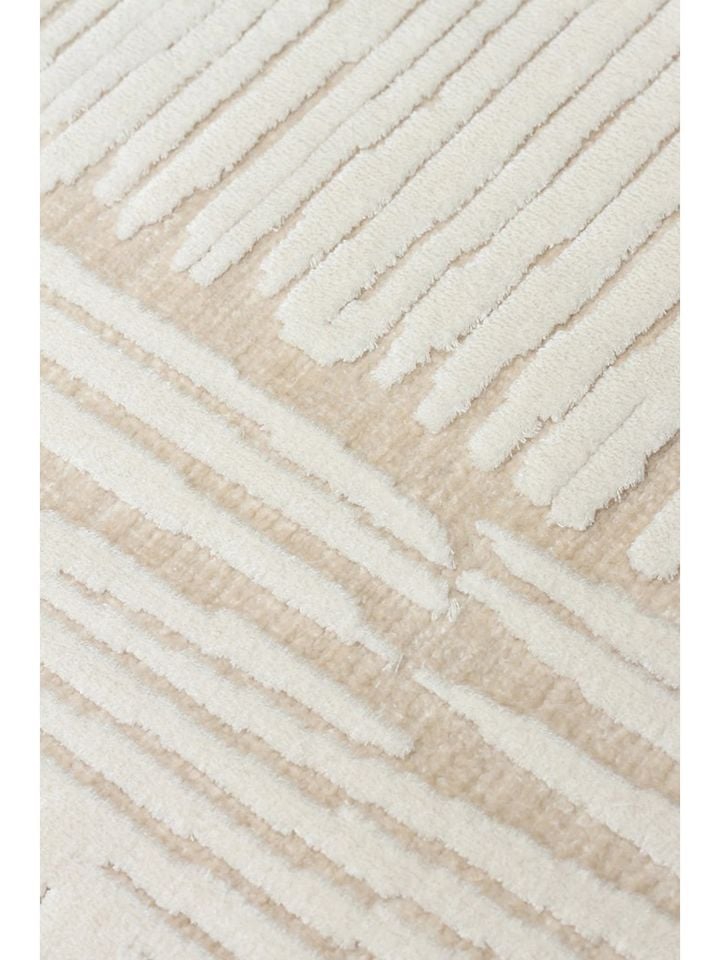 Aura Serisi Yüksek-Alçak Rölyef Dokulu %100 Viskon Bej/Beyaz Renk Modern Halı NX-3732