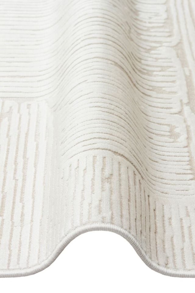 Aura Serisi Yüksek-Alçak Rölyef Dokulu %100 Viskon Bej/Beyaz Renk Modern Halı NX-3732