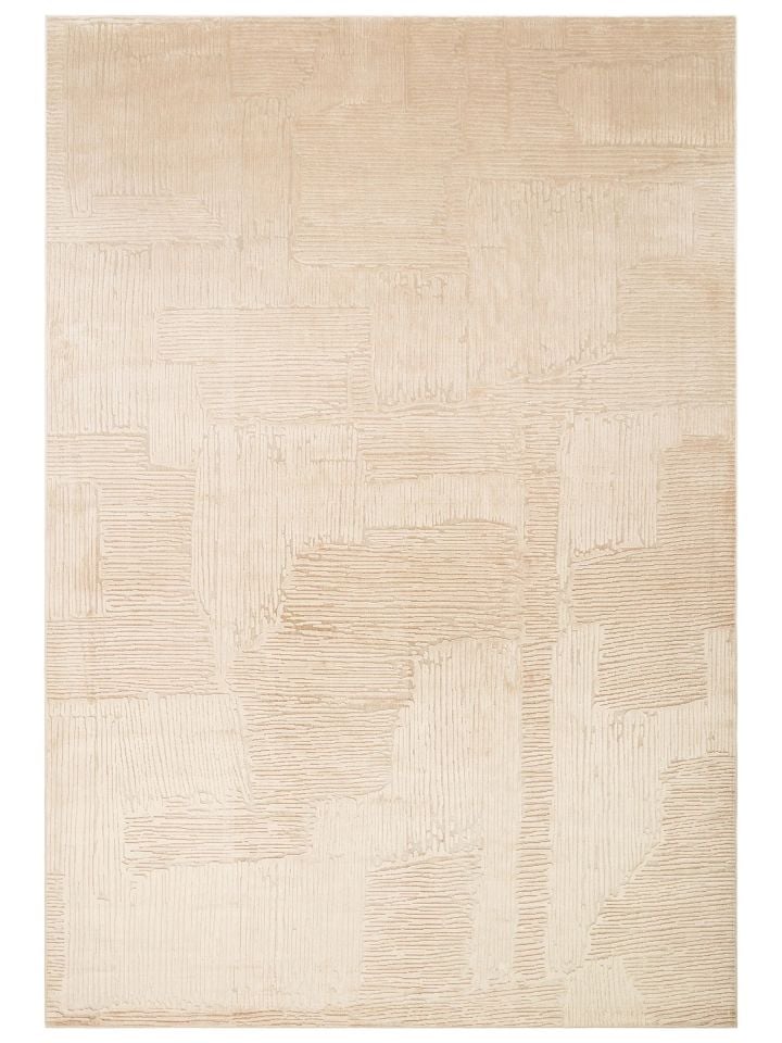 Aura Serisi Yüksek-Alçak Rölyef Dokulu %100 Viskon Bej Renk Modern Halı NX-3733