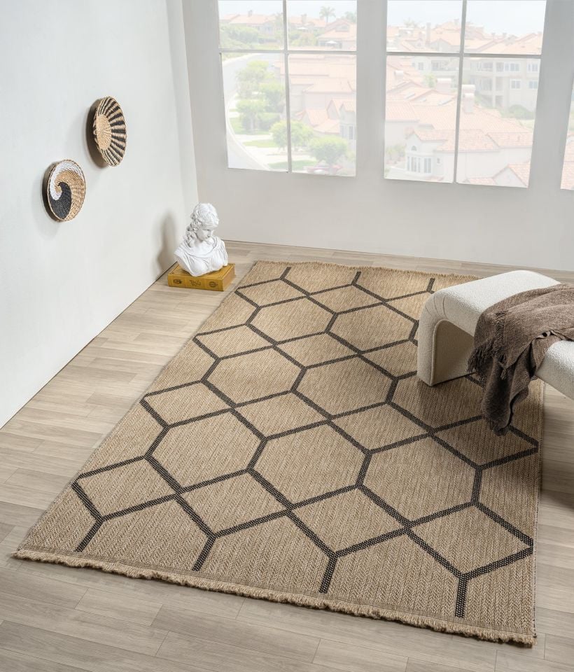 Avina Serisi Bej/Siyah Kolay Temizlenebilir Sisal Halı SH-20