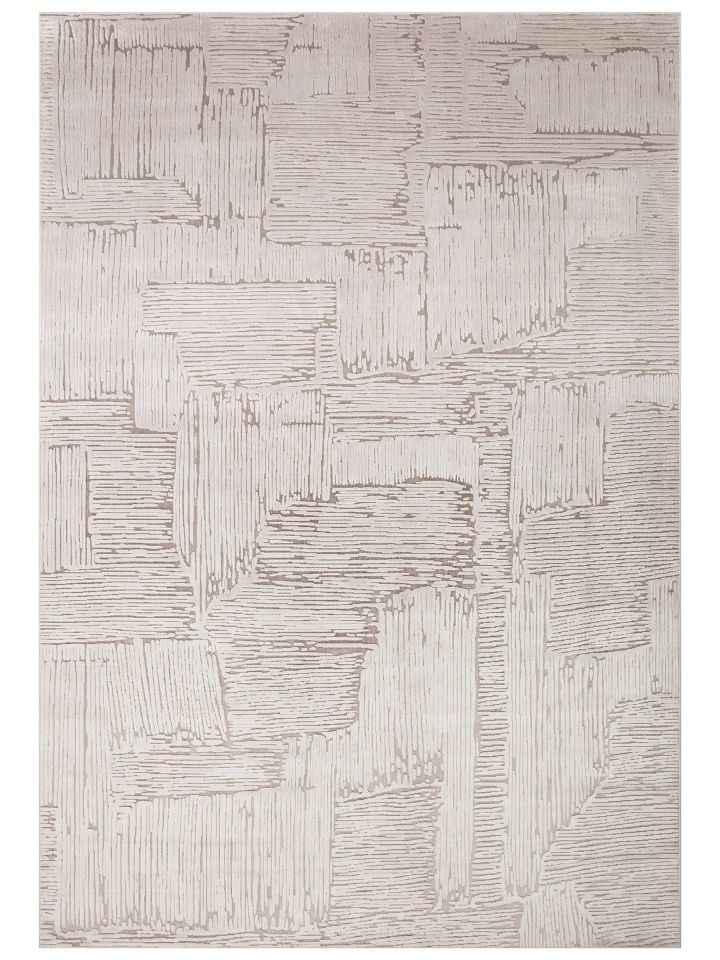 Aura Serisi Yüksek-Alçak Rölyef Dokulu %100 Viskon Taş Renk Modern Halı NX-3735