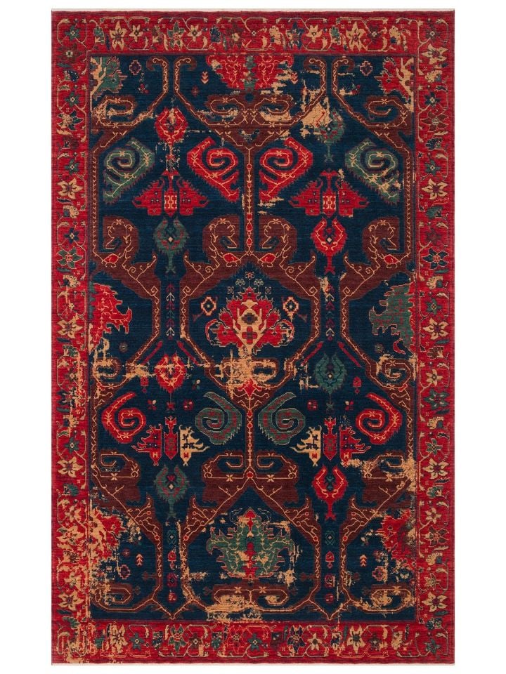 Mezopotamya Serisi Anadolu Motifli %100 Yeni Zelanda Yünü Kara Tezgah Halısı NX-677