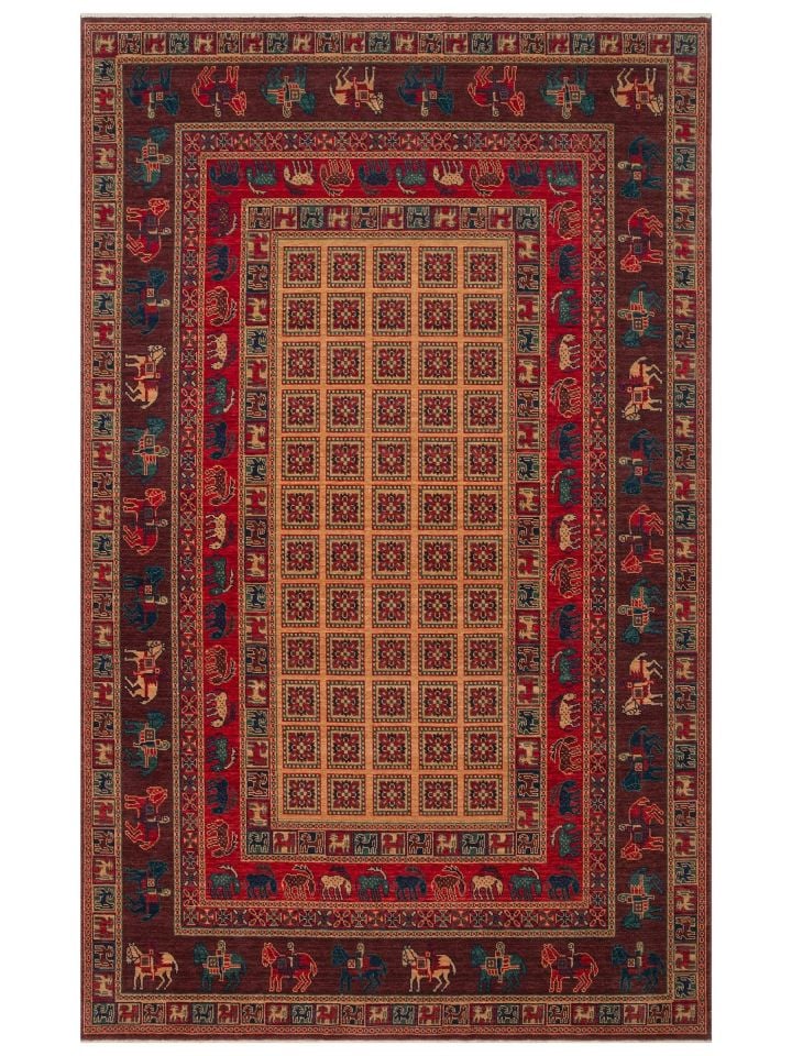 Mezopotamya Serisi Anadolu Motifli %100 Yeni Zelanda Yünü Kara Tezgah Halısı NX-680