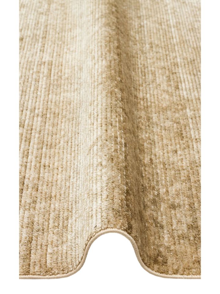 Nova Serisi %100 Tencel İpeği ile Dokunan Hav Vermeyen Krem/Yeşil Modern Kara Tezgah Halısı NX-683