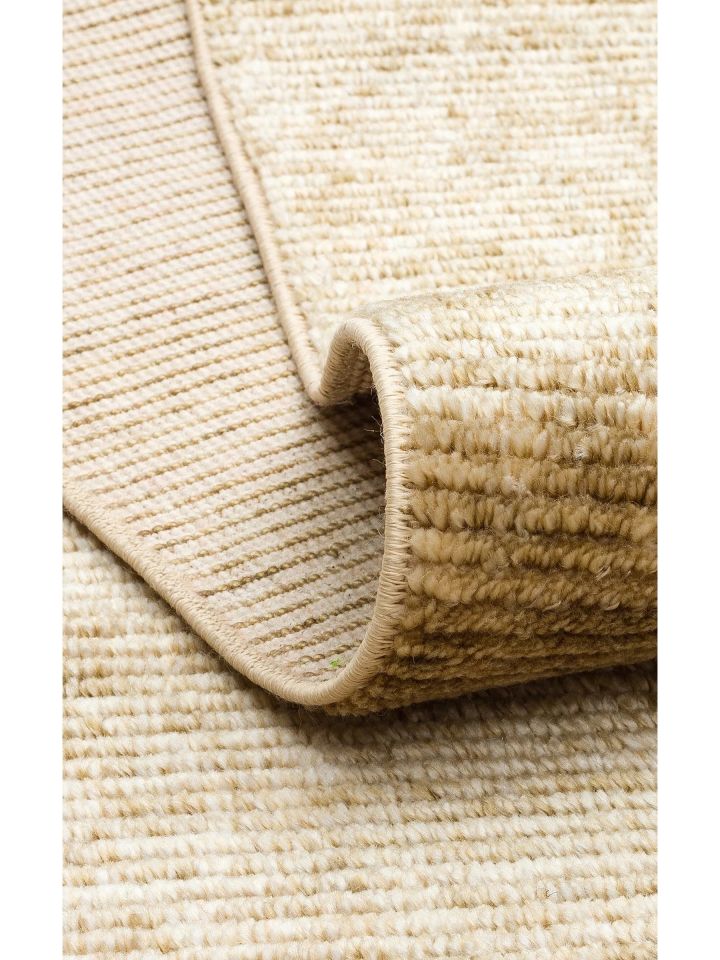 Nova Serisi %100 Tencel İpeği ile Dokunan Hav Vermeyen Krem/Yeşil Modern Kara Tezgah Halısı NX-683