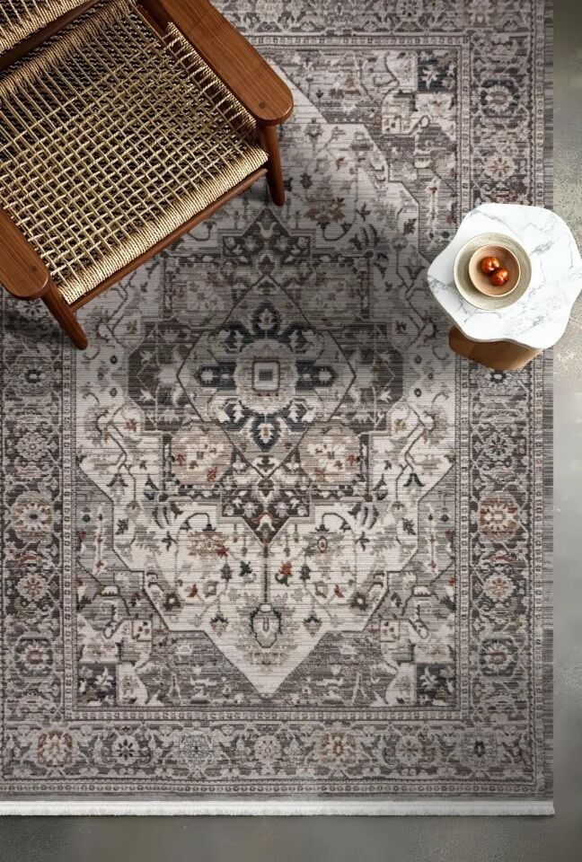 Luna Serisi Gri/Bej Vintage Makine Dokuma Halısı EH-4011