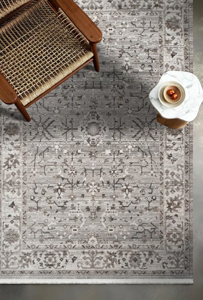 Luna Serisi Bej/Gri Vintage Makine Dokuma Halısı EH-4055