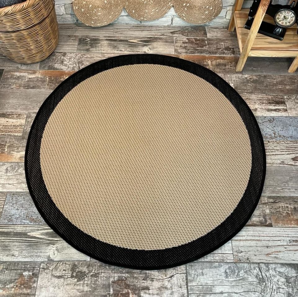 Alfa Serisi Makinede Yıkanabilir Bej/Siyah Sisal Halı NX-35