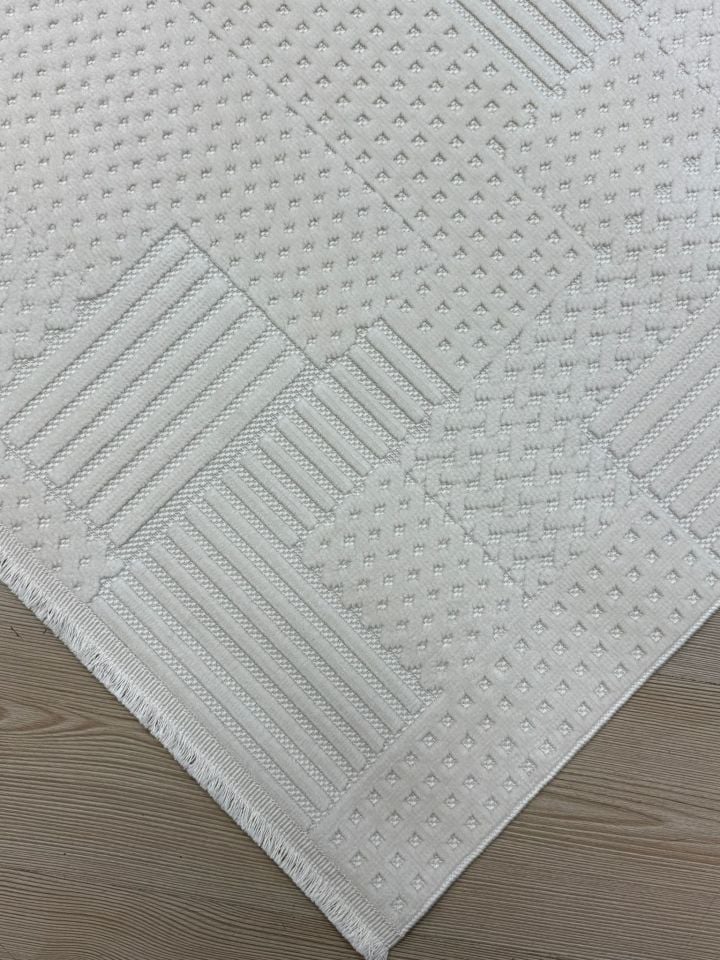 Vals Serisi Krem Renk Makinede Yıkanabilir Modern Halı RH-5701