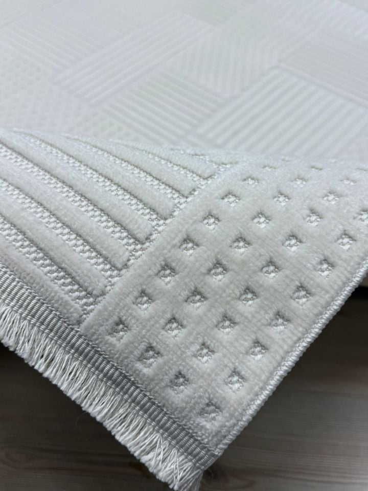 Vals Serisi Krem Renk Makinede Yıkanabilir Modern Halı RH-5701