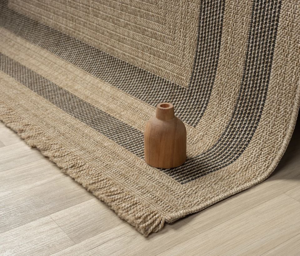 Avina Serisi Bej/Siyah Kolay Temizlenebilir Sisal Halı SH-47